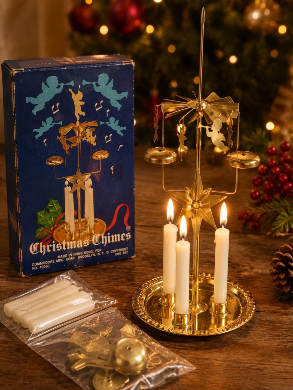 Vintage Christmas Angel Candle Chimes Carousel w/ Original Box & Candles